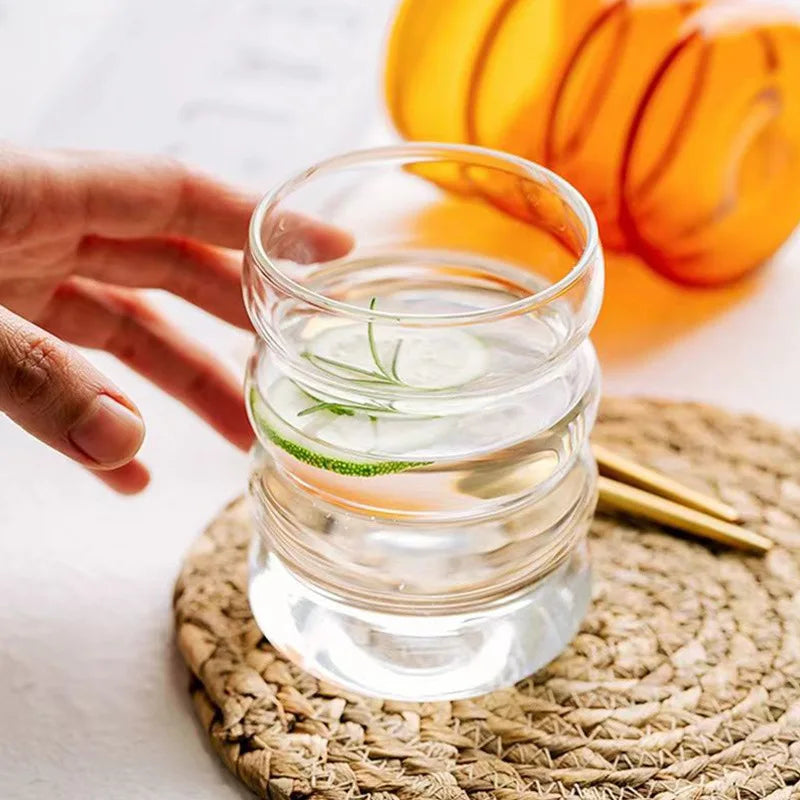 Ribbed Glass Cups with Straws