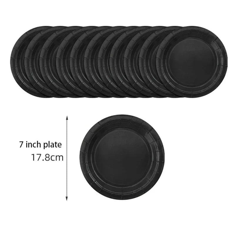 Solid Black Party Tableware Set