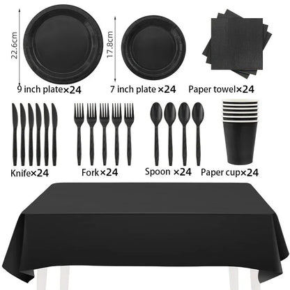 Solid Black Party Tableware Set