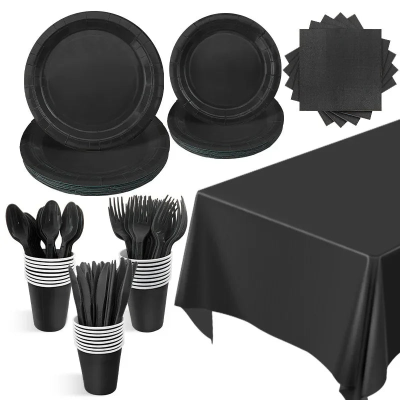 Solid Black Party Tableware Set