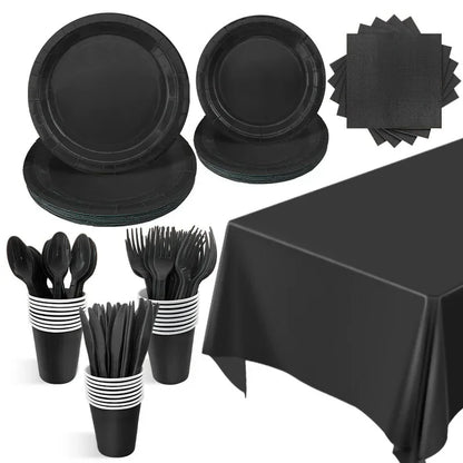 Solid Black Party Tableware Set
