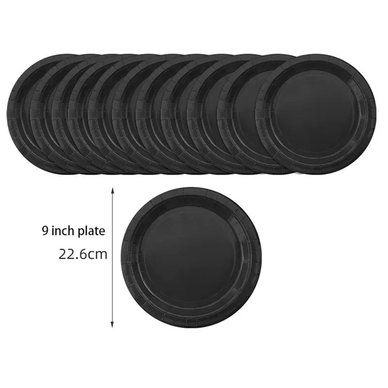 Solid Black Party Tableware Set